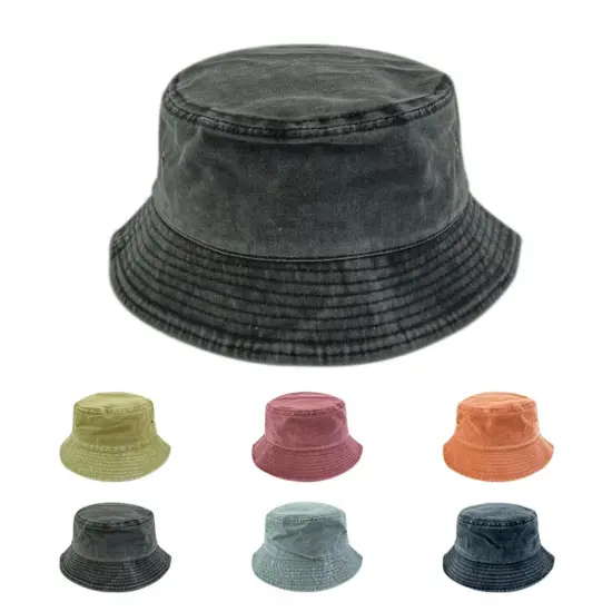 Custom cotton bucket hat with adjustable drawstring