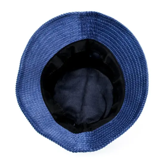 Blue Corduroy Cartoon Wide-Brim Bucket Hat