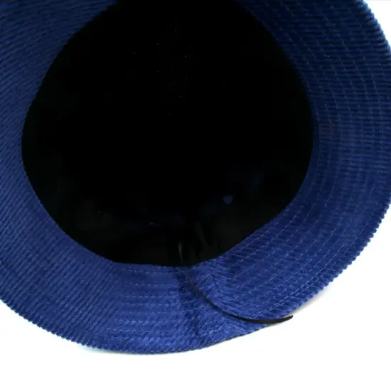 Blue Corduroy Cartoon Wide-Brim Bucket Hat
