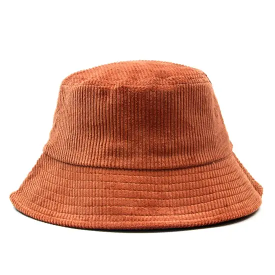 Blue Corduroy Cartoon Wide-Brim Bucket Hat