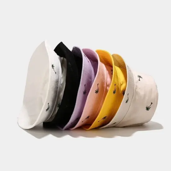 Wide-brim casual cotton denim bucket hat