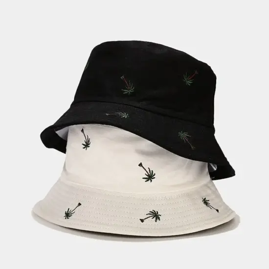 Wide-brim casual cotton denim bucket hat