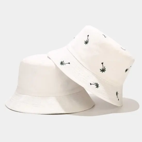 Wide-brim casual cotton denim bucket hat