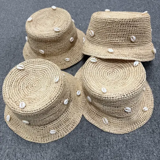 Kids straw sun-protection beach bucket hat