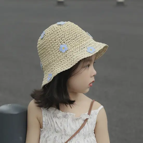 Kids straw sun-protection beach bucket hat