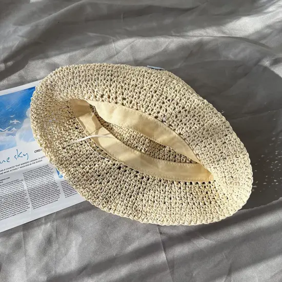 Kids straw sun-protection beach bucket hat