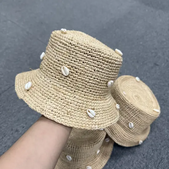 Kids straw sun-protection beach bucket hat