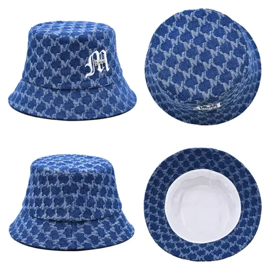 Denim bucket hat with custom embroidered logo