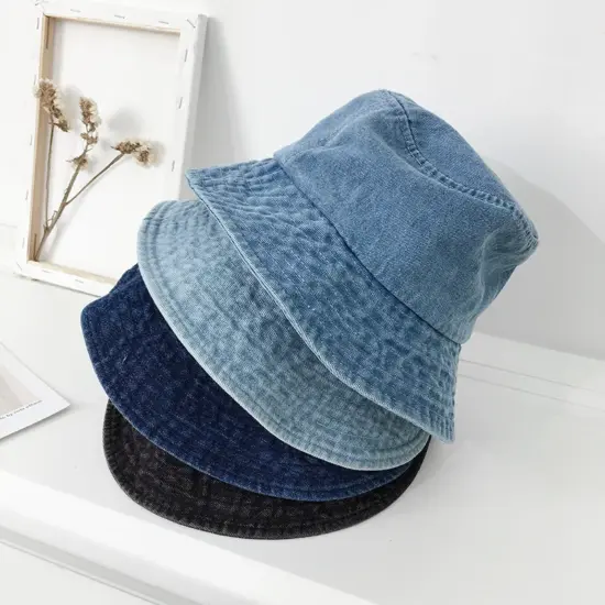 Denim bucket hat with custom embroidered logo