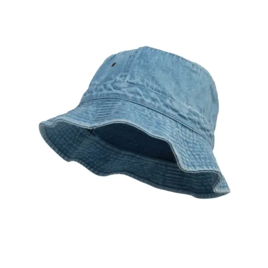 Denim bucket hat with custom embroidered logo