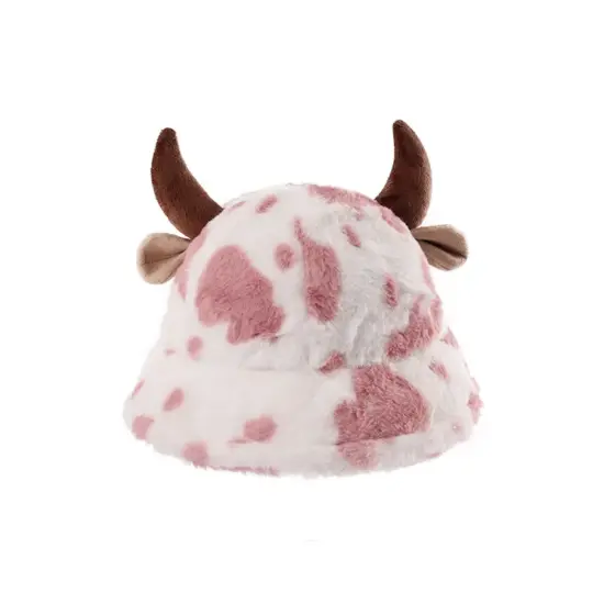 Winter plush horn bucket hat for adults