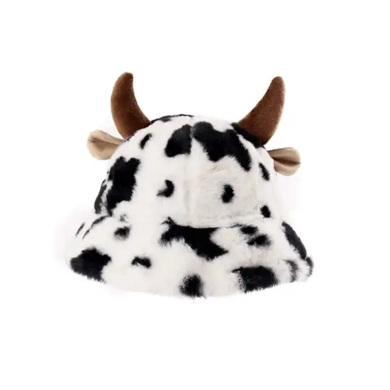 Winter plush horn bucket hat for adults