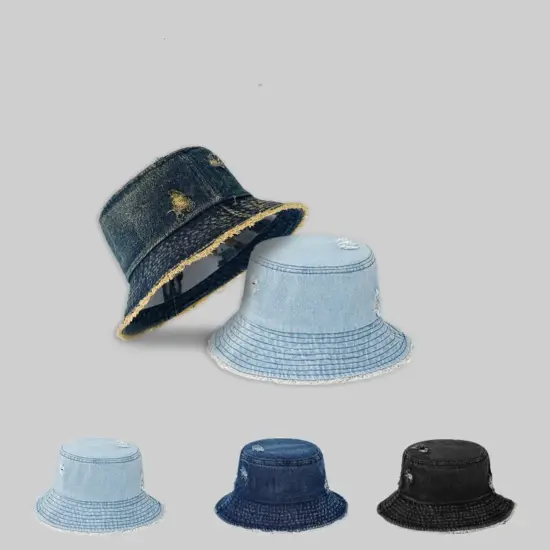 Outdoor printed plain denim bucket hat