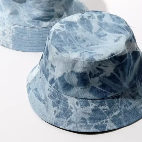 Blank denim bucket hat with custom text embroidery
