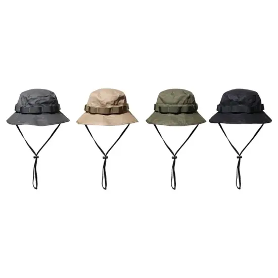 Plain twill fisherman bucket hat with strap