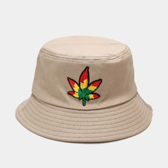 Cotton bucket hat with leaf embroidery design