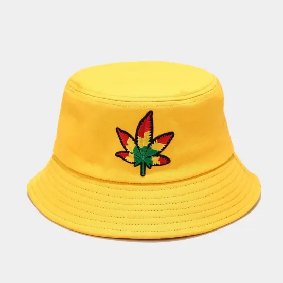 Cotton bucket hat with leaf embroidery design