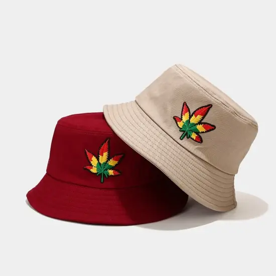 Cotton bucket hat with leaf embroidery design