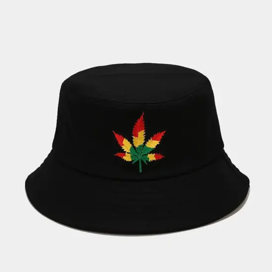 Cotton bucket hat with leaf embroidery design