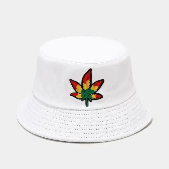 Cotton bucket hat with leaf embroidery design