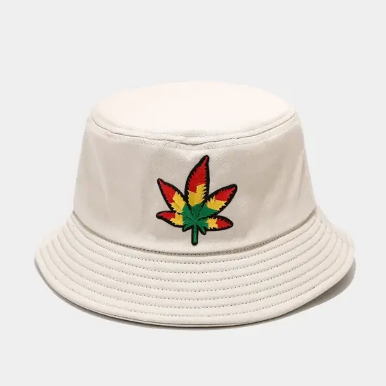 Cotton bucket hat with leaf embroidery design