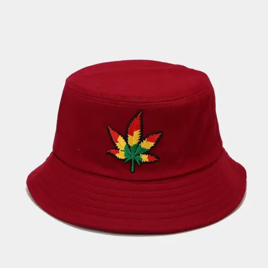 Cotton bucket hat with leaf embroidery design