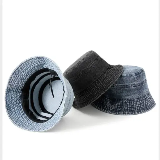 Unisex washed denim bucket hat 100% cotton