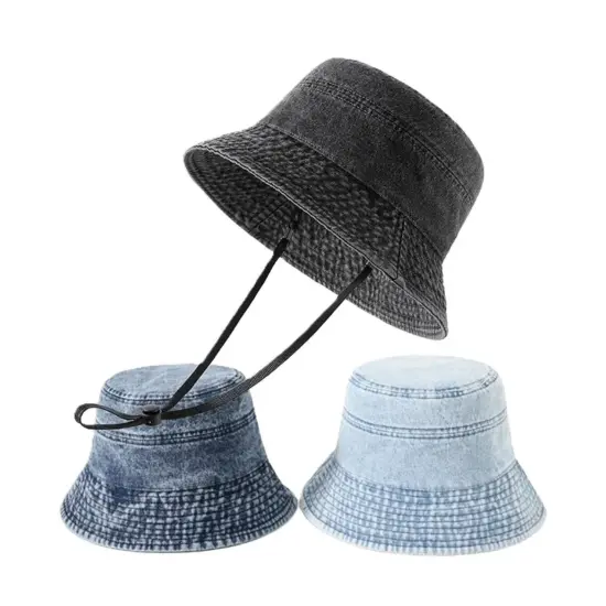 Unisex washed denim bucket hat 100% cotton