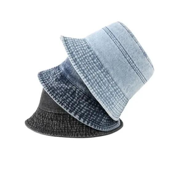 Unisex washed denim bucket hat 100% cotton