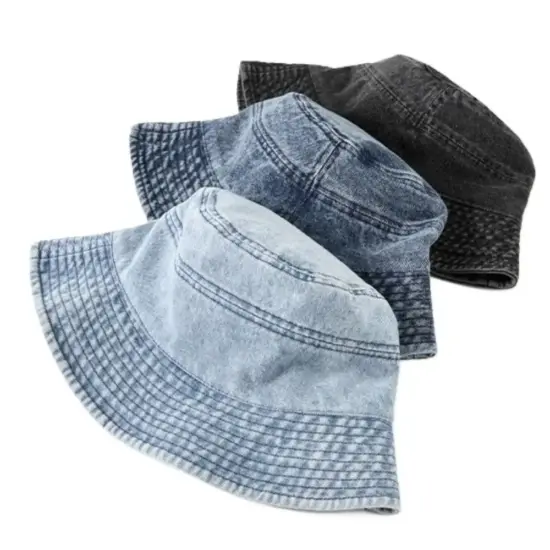 Unisex washed denim bucket hat 100% cotton
