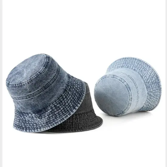 Unisex washed denim bucket hat 100% cotton