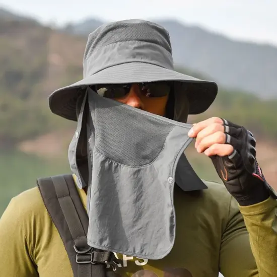 Men’s Nylon Sun Protection Bucket Hat with Neck Flap