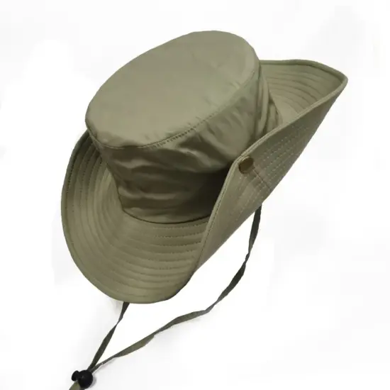 Wide Brim Canvas Bucket Hat with Drawstring