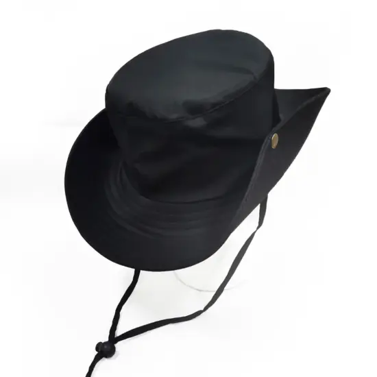Wide Brim Canvas Bucket Hat with Drawstring