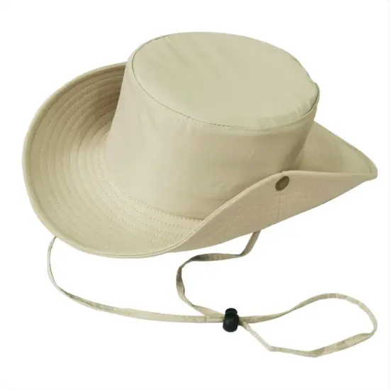 Wide Brim Canvas Bucket Hat with Drawstring