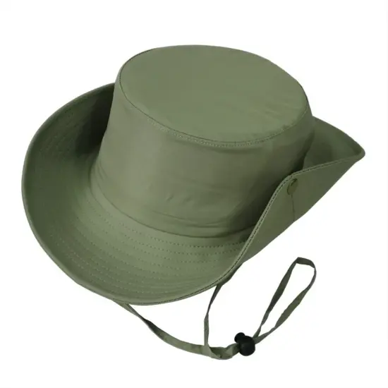 Wide Brim Canvas Bucket Hat with Drawstring