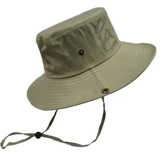 Wide Brim Canvas Bucket Hat with Drawstring