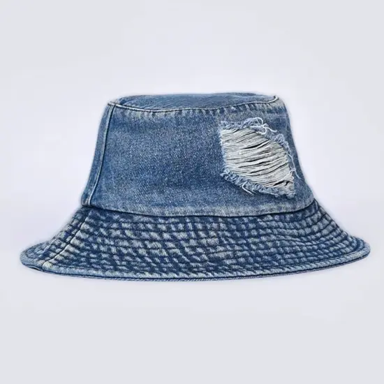 Custom reversible denim wool bucket hat with designer style