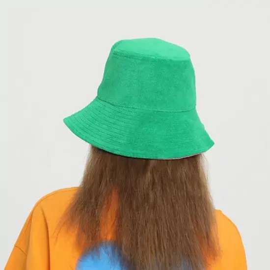 Reversible terry bucket hat with custom embroidery