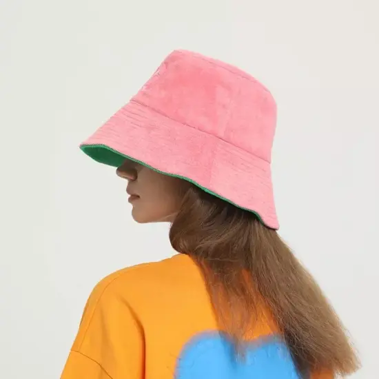 Reversible terry bucket hat with custom embroidery