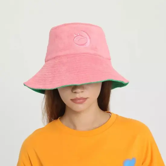 Reversible terry bucket hat with custom embroidery