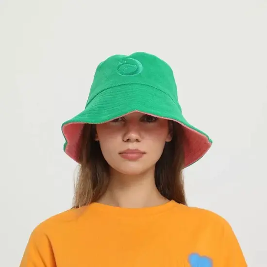 Reversible terry bucket hat with custom embroidery