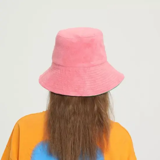 Reversible terry bucket hat with custom embroidery
