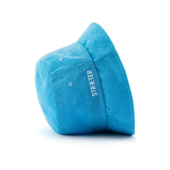 Packable terry cloth bucket hat with custom branding