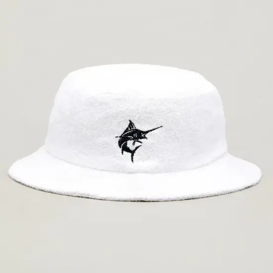 Packable terry cloth bucket hat with custom branding