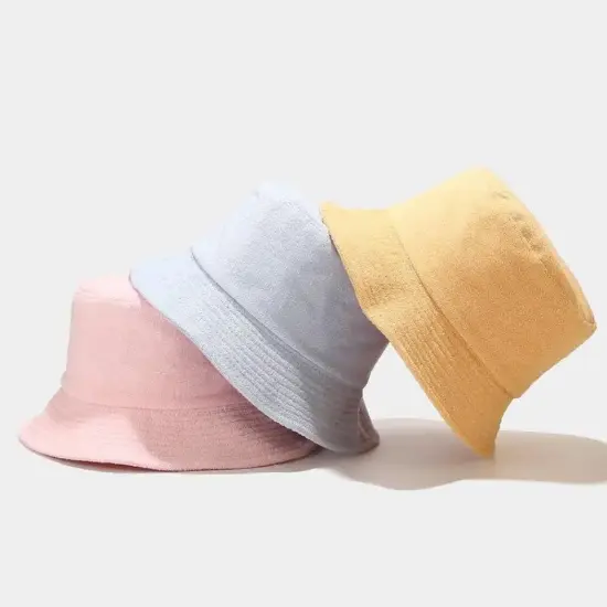 Packable terry cloth bucket hat with custom branding