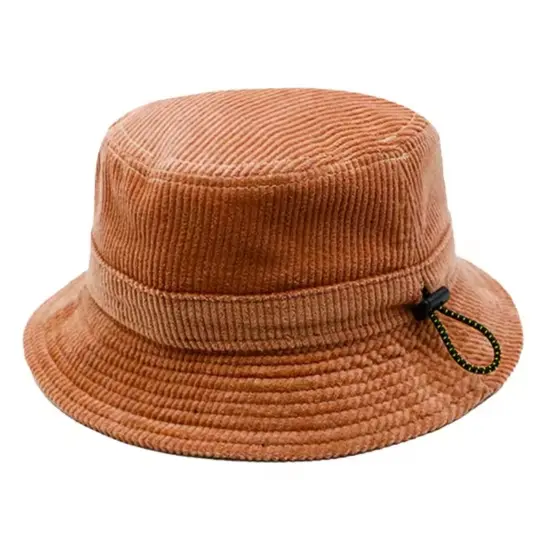 Adjustable Corduroy Bucket Hat with Drawstring