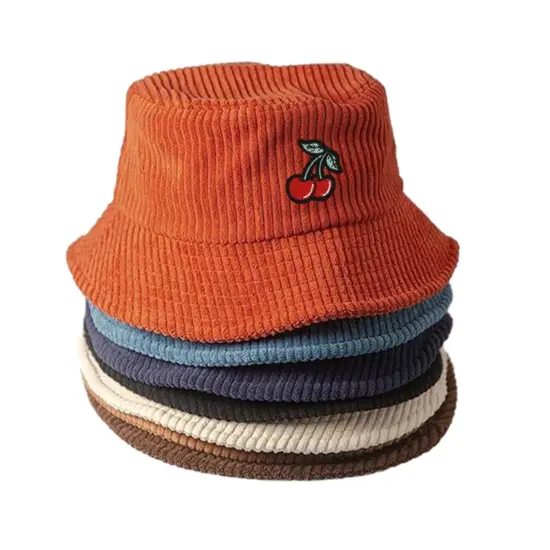 Adjustable Corduroy Bucket Hat with Drawstring