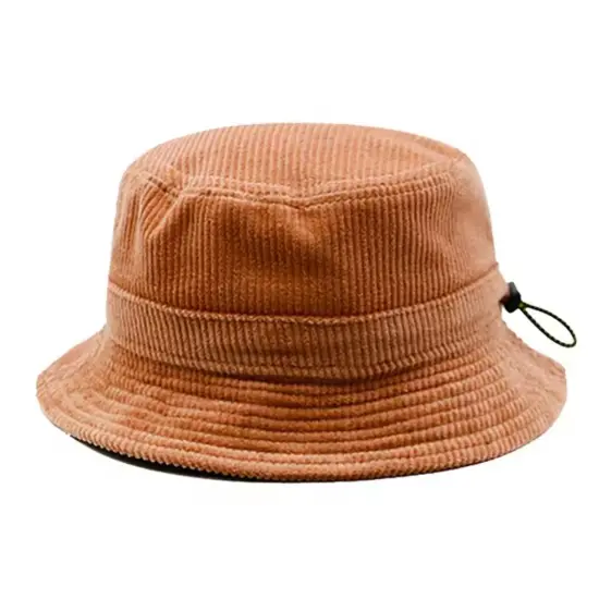 Adjustable Corduroy Bucket Hat with Drawstring