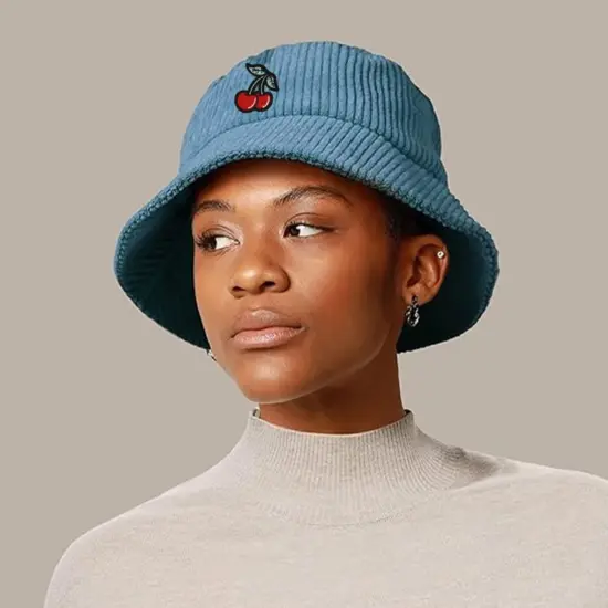 Plain Corduroy Bucket Hat with Logo